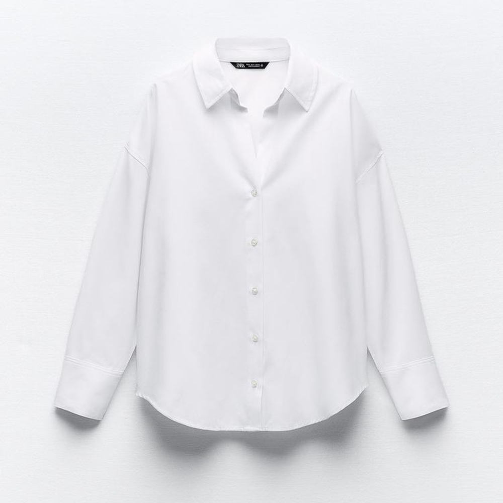 ZARA White Buttondown Blouse XL
